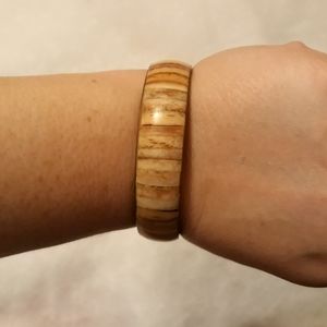 Cream and Brown Stripped Bangle Bracelet
